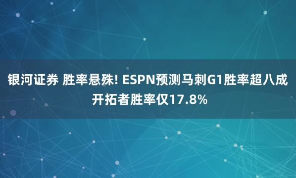 银河证券 胜率悬殊! ESPN预测马刺G1胜率超八成 开拓者胜率仅17.8%